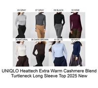Top a maniche lunghe UNIQLO Heattech (極暖) caldo misto cashmere collo alto 202...