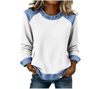 Top a nido d'ape per le donne Felpa Color Bloack Patchwork Maglioni da donna Primavera Autunno Abbigliamento sportivo leggero Activewear, T05 Bianco, XL