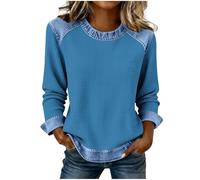 Top a nido d'ape per le donne Felpa Color Bloack Patchwork Maglioni da donna Primavera Autunno Abbigliamento sportivo leggero Activewear, T05 Blu Cielo, XL