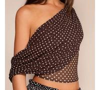 Top a pois corto alla moda e arricciato con poiss, panno a palloncino e bluse, adatto per il ritorno a scuola, stile kawaii streetwear L,M,S,XLNataleTessuto in tulle