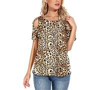 Top a spalla fredda da donna Camicette a tunica con stampa leopardata Magliette a maniche corte Camicie larghe Pullover Top estivi a righe T-shirt allentata casual Camicetta a spalla fredda Top