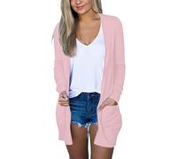 Top a tinta unita da donna maglietta camicetta da donna tinta unita scollo a V cardigan a maniche lunghe tasche capispalla vestiti autunnali per la vita quotidiana regali di Natale, rosa, L