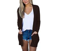 Top a tinta unita da donna maglietta camicetta da donna tinta unita scollo a V cardigan a maniche lunghe tasche capispalla vestiti autunnali per la vita quotidiana regali di Natale, bronzo, S