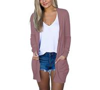 Top a tinta unita da donna maglietta camicetta da donna tinta unita scollo a V cardigan a maniche lunghe tasche capispalla vestiti autunnali per la vita quotidiana regali di Natale, Rosa acceso, XXL