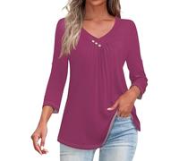 Top a tunica da donna 2025 vestibilità ampia elegante autunno 3/4 camicie casual con scollo a V abito camicette tunica da lavoro lavoro top, 1d-blu scuro, XXL