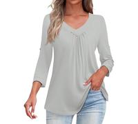 Top a tunica da donna 2025 vestibilità ampia elegante autunno 3/4 camicie casual con scollo a V abito camicette tunica da lavoro lavoro top, 1h-blu, XL