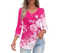 Top a tunica da donna 2025 vestibilità ampia elegante autunno 3/4 camicie casual con scollo a V abito camicette tunica da lavoro lavoro top, 1A-rosa, XXL