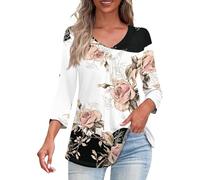 Top a tunica da donna 2025 vestibilità ampia elegante autunno 3/4 camicie casual con scollo a V abito camicette tunica da lavoro lavoro top, 1b-Blu, XL