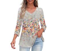 Top a tunica da donna 2025 vestibilità ampia elegante autunno 3/4 camicie casual con scollo a V abito camicette tunica da lavoro lavoro top, 1f-rosa, L