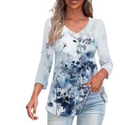 Top a tunica da donna 2025 vestibilità ampia elegante autunno 3/4 camicie casual con scollo a V abito camicette tunica da lavoro lavoro top, 1e-blu, 3XL