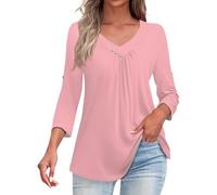 Top a tunica da donna 2025 vestibilità ampia elegante autunno 3/4 camicie casual con scollo a V abito camicette tunica da lavoro lavoro top, 1d-rosa acceso, XXL