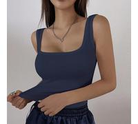 Top aderente corto a costine con scollo a U, colore unito, spalline, stile preppy per l'estate L,M,S,XLColore unicoMaglia a coste