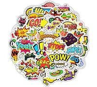⭐Top adesivi ! ⭐ Lotto di 50 Adesivi Onomatopea Testo - Stickers Vinili - Non Volgari di Alta Qualità - Yeah Boom Wow Crack Go Stop Cool - Stile, Bomb - Personalizzazione Computer, Laptop, Valigie…