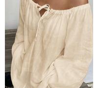 Top alla moda con spalle scoperte e maniche lunghe, camicia bianca da donna, design con maniche a vescovo, decorata con dettaglio a nodo, un top in poliestere elegante e confortevole. L,M,S,XL,XSColor