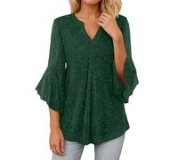 Top alla moda dal taglio ampio con inserto in rete e motivo petali, maniche a tre quarti, camicetta casual per tutti i giorni, comoda e traspirante, stile elegante maglietta, verde, S