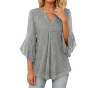 Top alla moda dal taglio ampio con inserto in rete e motivo petali, maniche a tre quarti, camicetta casual per tutti i giorni, comoda e traspirante, stile elegante maglietta, grigio., S
