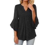 Top alla moda dal taglio ampio con inserto in rete e motivo petali, maniche a tre quarti, camicetta casual per tutti i giorni, comoda e traspirante, stile elegante maglietta, Nero , L