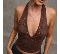 Top alla moda e sexy da donna con perline e schiena scoperta, adatto per l'estate, il ritorno a scuola e l'autunno. Magliette carine, crop top, abbigliamento sexy da club per donne, vestiti autunnali 