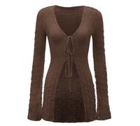 Top anni 90 maniche a campana nodo frontale strutturato trasparente L,M,S,XL,XS,XXLColore unicoTessuto