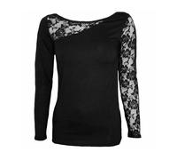 Spiral Direct Gothic Elegance-Lace One Shoulder Top Maglia a Maniche Lunghe, Nero (Black 001), 48 (Taglia Produttore: Large) Donna