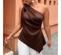 Top asimmetrico da donna con spalla scoperta, lacci e arricciature, primavera/estate, elegante e alla moda, blusa casual per appuntamenti, uscite e raduni 0XL,1XL,2XL,3XL,4XLColore unicoTessuto intrec