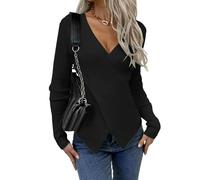 Top avvolgenti da Donna, Casual, con Nodo Intrecciato, Scollo a V, Maniche Lunghe, Maglia Pullover