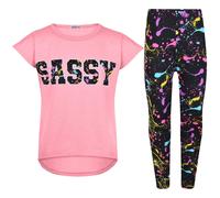 Top Bambina Maniche Corte Sassy Stampa Splash Canottiera T Shirt & Set Leggings