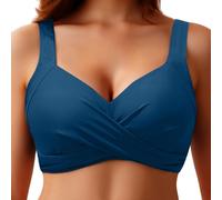 Top bikini da donna con ferretto, con seni grandi, reggiseno push-up, costume da bagno imbottito, effetto avvolgente, a croci, tracolla regolabile, bikini top estivo da spiaggia, A1-blu, XXL