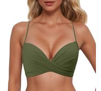 Top bikini da donna con reggiseno push-up sul davanti imbottito top da bagno con ferretto solo reggiseno imbottito top da nuoto solo top da bagno abbigliamento da spiaggia da donna, Verde militare, M