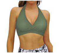 Top Bikini Donna Scollo a V Triangolo Push Up Senza Imbottitura in Microfibra Coulisse Regolabile Breathable Morbido Trikini Dura Tutto Il Giorno