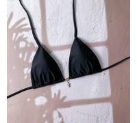 Top bikini nero semplice con pendente in metallo decorativo, per donna, adatto per la primavera L,M,S,XSColore unicoTessuto