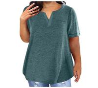Top Blocchetto di colore gradiente stampa scollo a V maglietta manica corta camicia casual top camicetta sexy donna, verde militare, 3XL