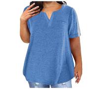 Top Blocchetto di colore gradiente stampa scollo a V maglietta manica corta camicia casual top camicetta sexy donna, Blu scuro, 4XL