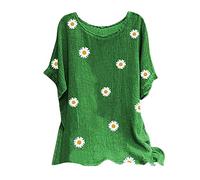 Top camicetta di base per le donne pentole con stampa floreale camicia maniche a pipipistrello, verde, 5XL