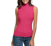 Top camicetta donna senza maniche con scollo a rollò, tanktop estivo, tinta unita, leggero, sottogiacca, maglietta a maniche corte, taglie grandi, sottoveste camicetta, Hot Pink2, XXL