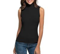 Top camicetta donna senza maniche, scollo a roll-up, tanktop estivo, tinta unita, leggero, sottogiacca, maglietta a maniche corte, taglie grandi, sottocamicia, top camicetta, Nero, XXL