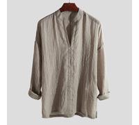 Top Camicia Uomo Cotone Lino Tinta Unita Vintage Abbigliamento Top Retro Camicia