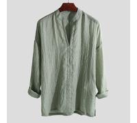 Top camicia uomo cotone lino tinta unita vintage scollo a V retro camicia moda