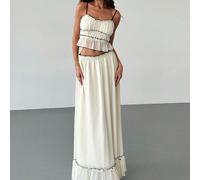 Top Camisole a Strati di Textured con Orlo a Contrasto e Gonna a Ombrello a Contrasto a Due Pezzi per Donne per un Appuntamento Romantico / Vacanza L,M,S,XS,XXSColore unicoPoliestere