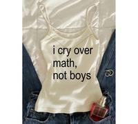 Top canotta con grafica "Piango per la matematica, non per i ragazzi" in stile Y2K, grunge, estetica slogan, canotta in rete per e-girl, top a bretelle con slogan "Matematica > Ragazzi" in stile anni 