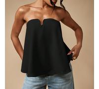 Top canotta con scollo a U senza spalline, ideale per serate estive e uso casual L,M,S,XL,XSColore unicoTessuto intrecciato