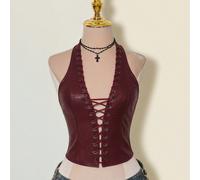 Top canotta da donna con incrocio di cinturini e collo alto, rivestito in pelle di serpente L,M,S,XSColore unicoTessuto rivestito