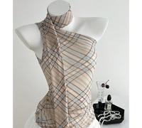 Top canottiera casual da donna con collo a gola, motivo check in chiffon con nastri pendenti, adatto per vacanze estive L,M,S,XLquadriTessuto in maglia