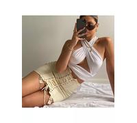 Top canottiera corto donna bianco incrocio sexy lacci slim morbida 53152