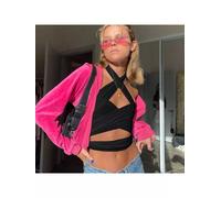 Top canottiera corto donna nero incrocio sexy lacci slim morbida 53152