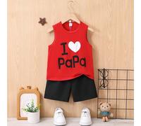 Top canottiera minimale con stampa a cuore per ragazzi, adatto per gite fuori porta, vacanze, viaggi, relax, prendere il sole, estate 6Y,7Y,4Y,5YGeometrico,Cuore,LettereTessuto