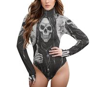 Top carino da donna a maniche lunghe con teschio Death God, Teschio Dio della Morte, Small