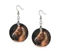 Top Carpenter's Horse Head Orecchini in legno da donna, gioielli vintage eleganti in legno, orecchini leggeri per matrimoni, feste, regalo di tutti i giorni, Circular, Legno, Legno