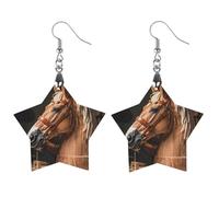 Top Carpenter's Horse Head Orecchini in legno da donna, gioielli vintage eleganti in legno, orecchini leggeri per matrimoni, feste, regalo di tutti i giorni, Star, Legno, Legno