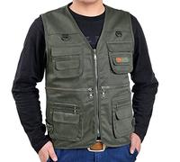 Top Casual in Cotone da Uomo Leggero per il Tempo Libero - Gilet da Lavoro All'Aperto Safari Pesca Viaggio - Giacca Classica Con Multi Tasche Vestibilità Regolare Tinta Unita Scollo a V Zip